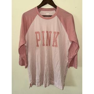 Victoria's Secret PINK Campus Raglan Baseball Tee Pink Spellout Size M